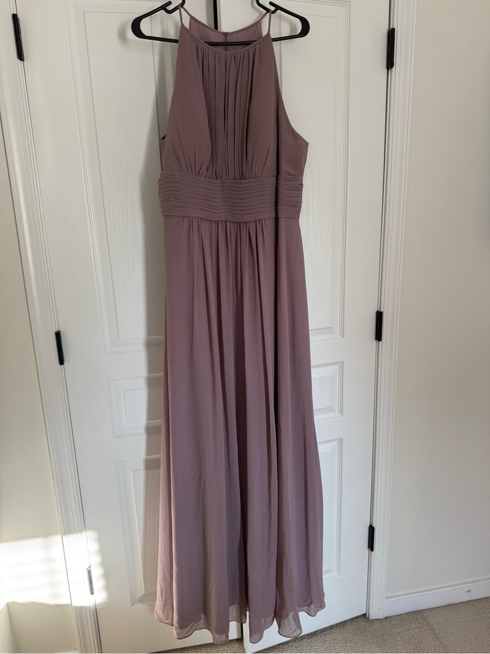 Azazie Mauve Halter Pleated Maxi Dress